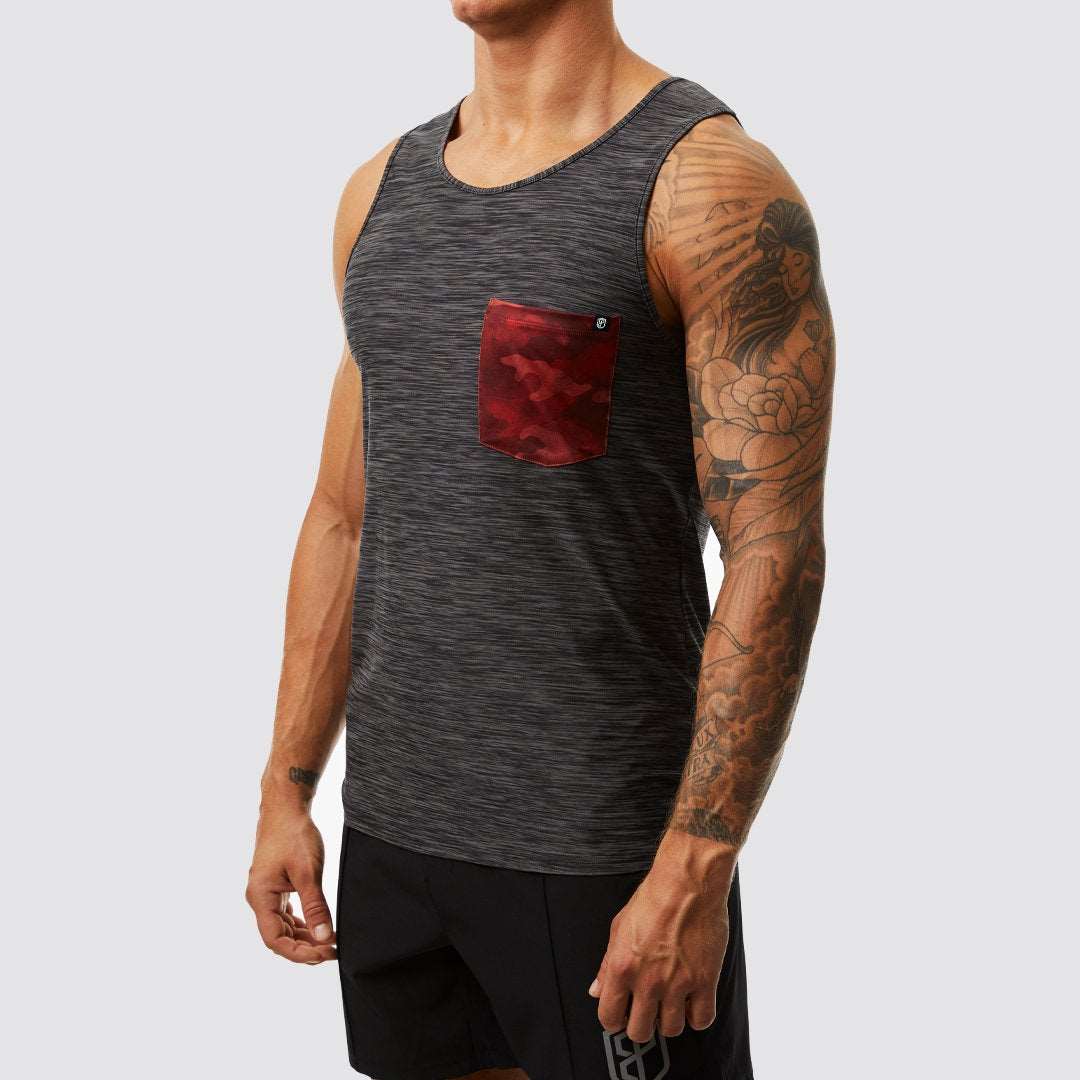 Athleisure Pocket Tank (Heather Black-Volcanic)