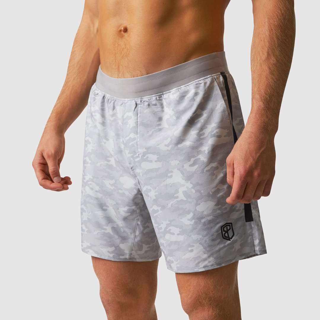 Men's White Camo Athletic Shorts with Pockets | Born Primitive