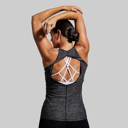 Edge tank ( Heather Black ) Open back tank top for women 