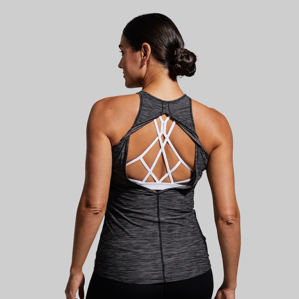 Edge tank ( Heather Black ) Open back tank top for women 