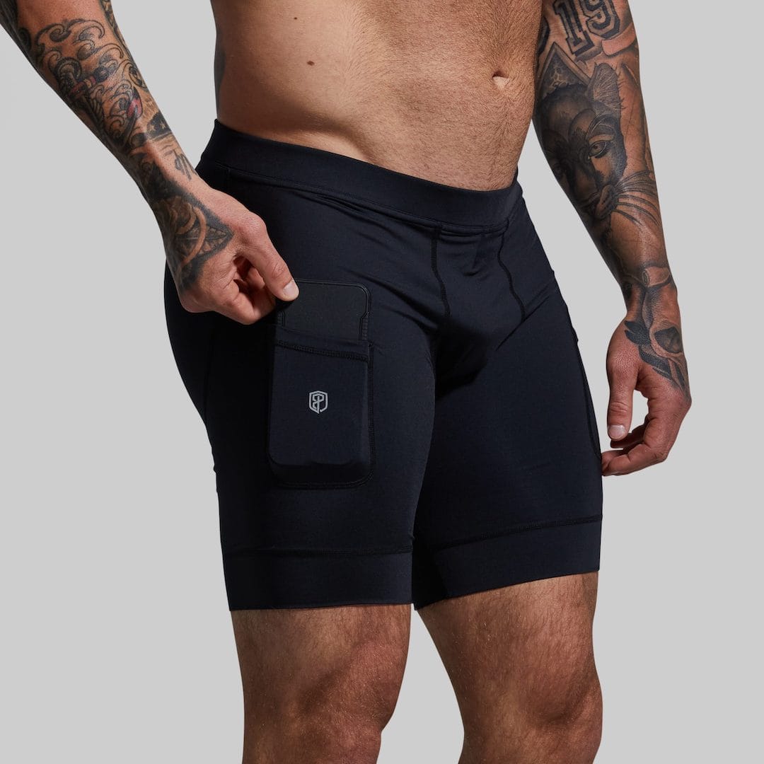 Mens compression short black front with pocket