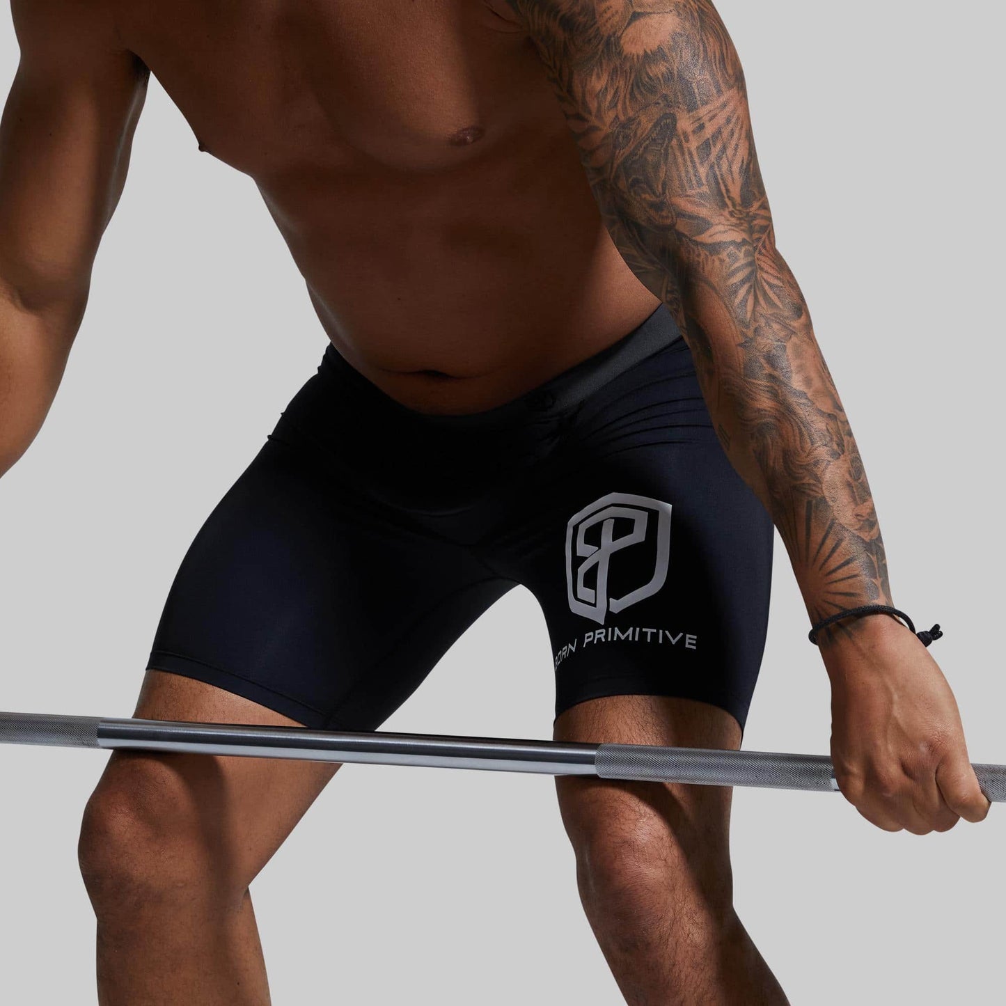 Black Weightlifting shorts detail