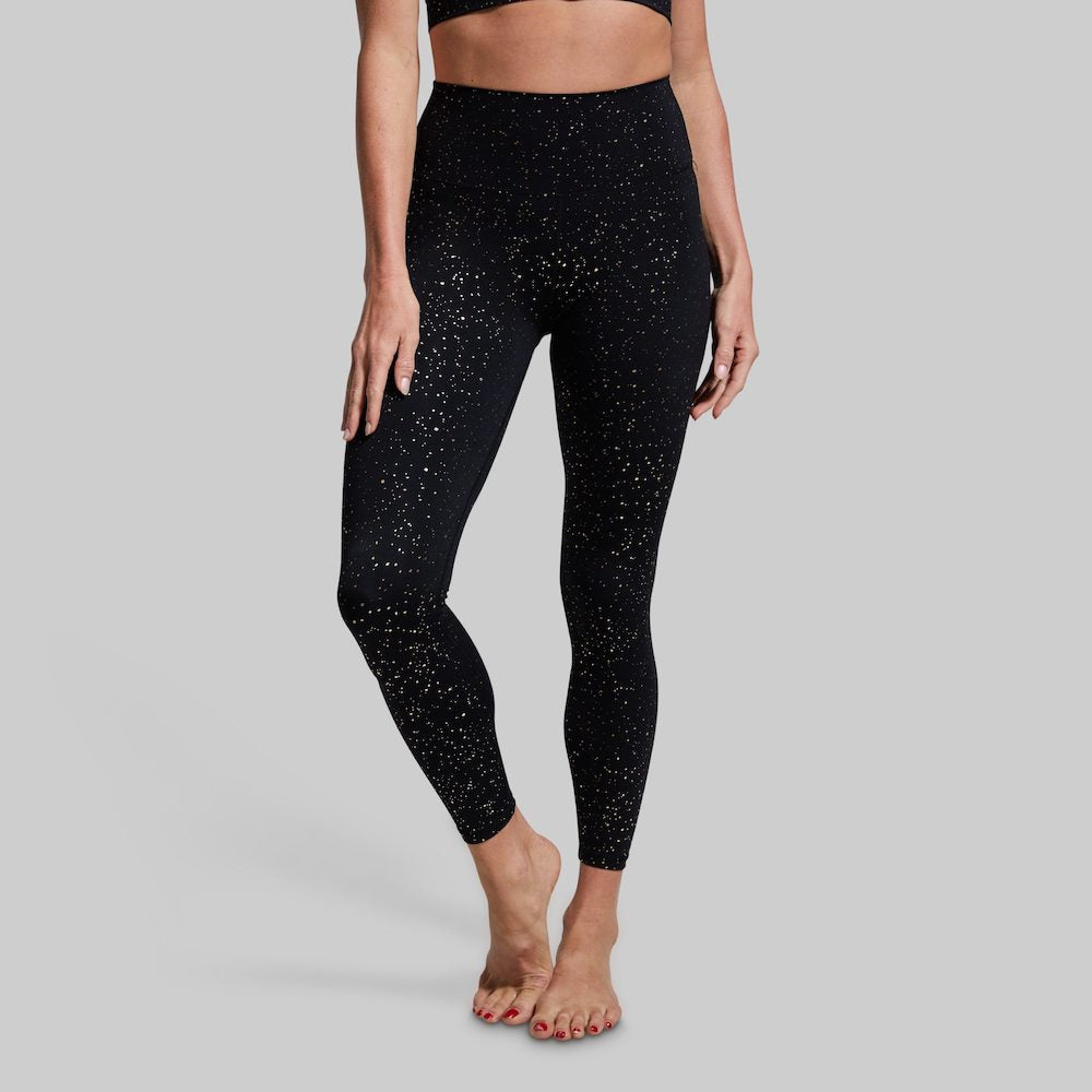 Synergy Legging (Noir) high waisted black leggings with gold metalic shimmer