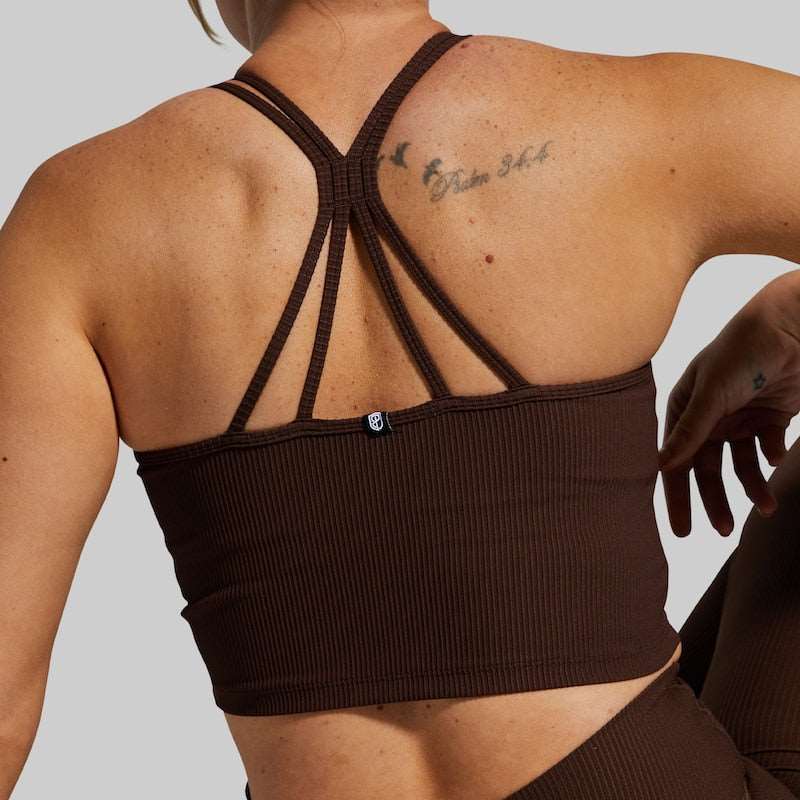 Women's limitless chicory brown sports bra  back strap details