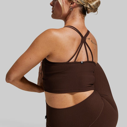 Women's limitless chicory brown sports bra  is great for yoga