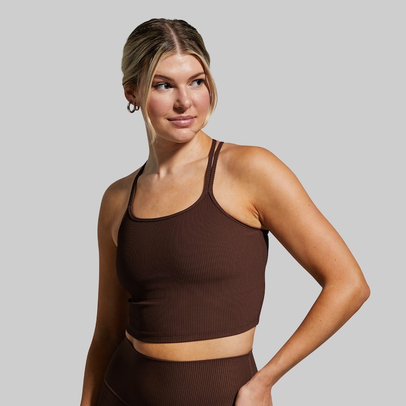 Women's limitless chicory brown sports bra  front