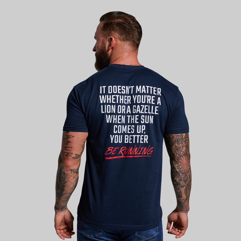 modern savage t-shirt in navy - back typographic print