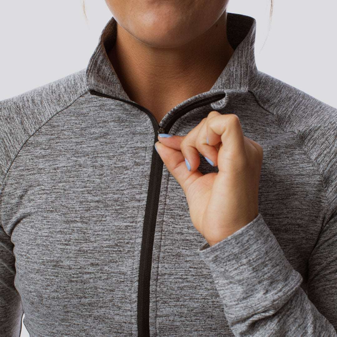 Female Zip Neck Athleisure Long Sleeve (Heather Grey)