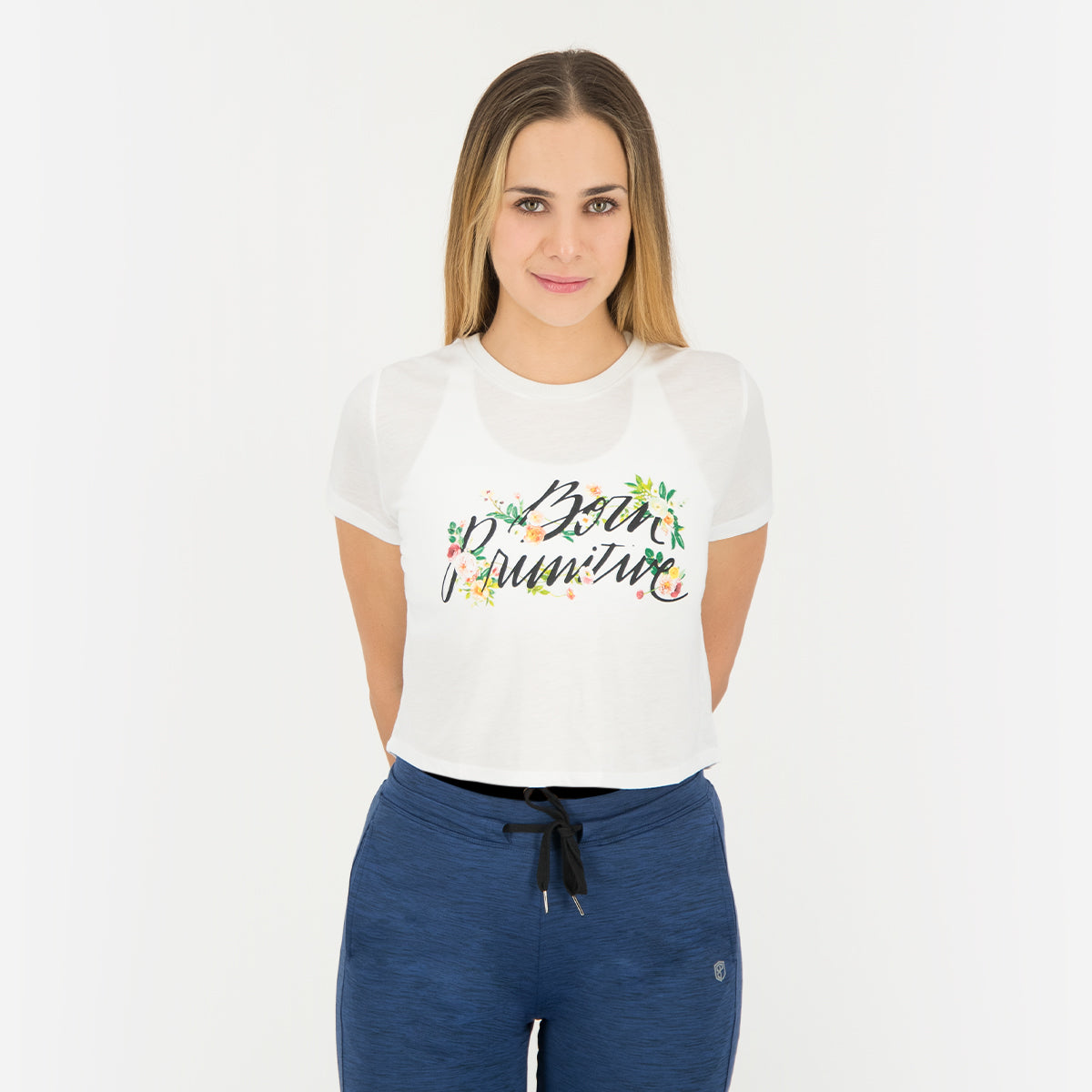 Floral Calligraphy Crop Tee (White)
